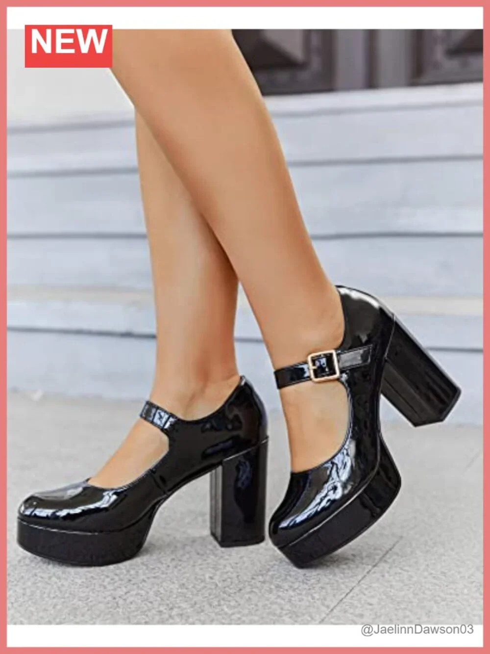 Women's T-Strap Round Toe Chunky Platform Heels Patent Mary Jane Dress Shoes